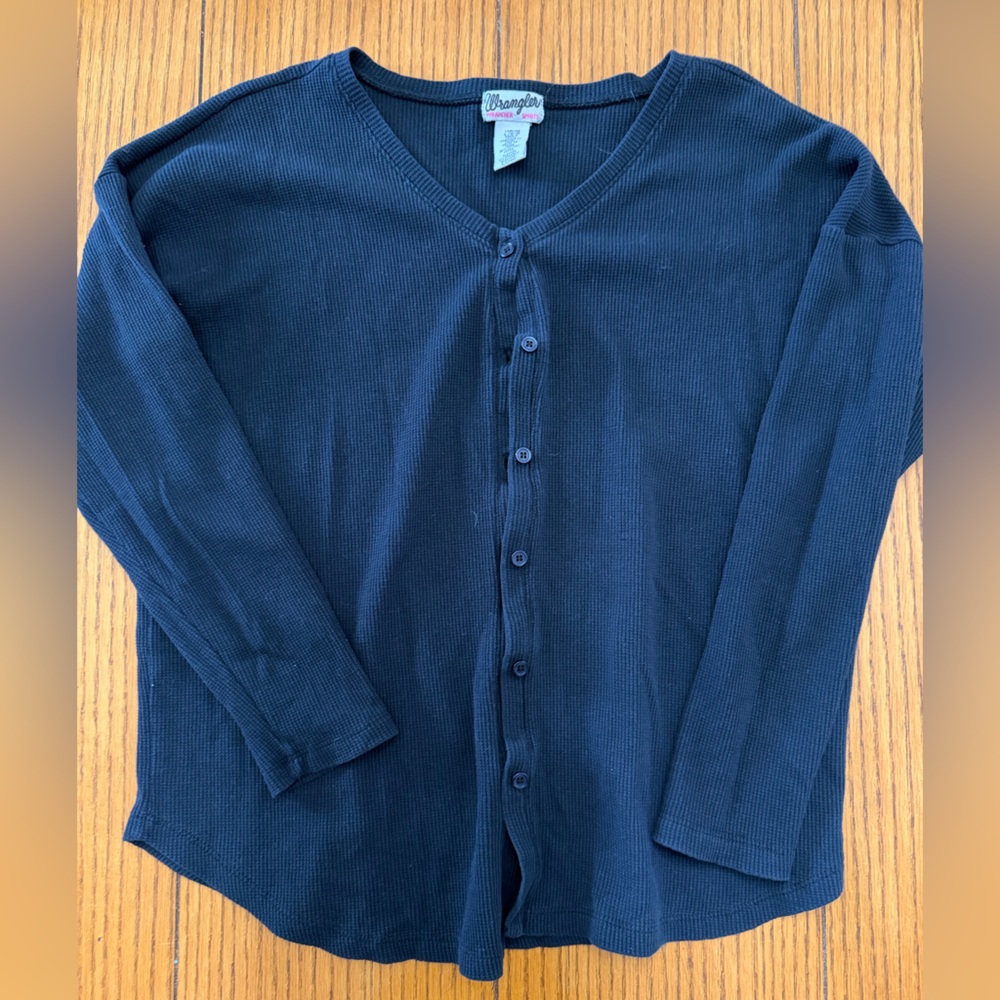 Wrangler Black Vintage Button Waffle Shirt